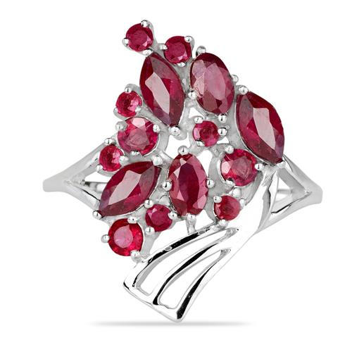 BUY NATURAL GLASS FILLED RUBY GEMSTONE RING IN 925 SILVER